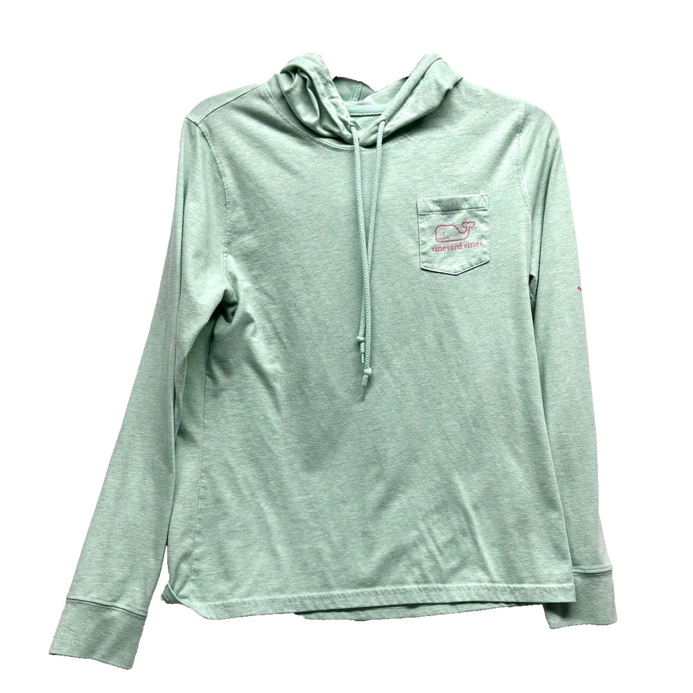 Vineyard Vines Women's Small Cotton Blend Hooded Aqua L/S T-Shirt (I2)
